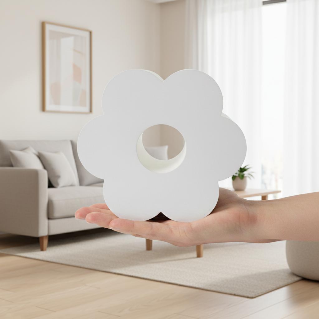 White decorative vase in the shape of a flower, modern design