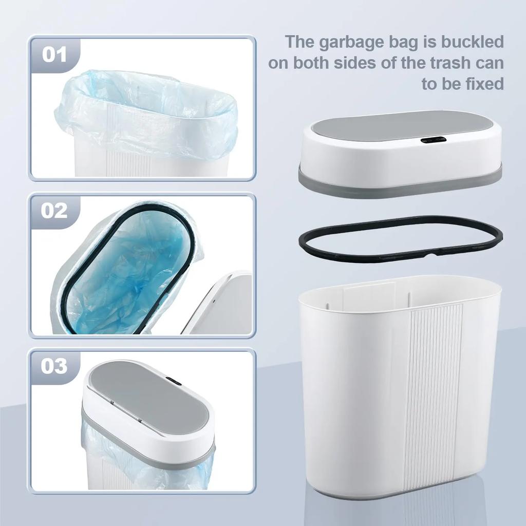 12L Smart Sensor Touchless Automatic Closing Trash Can Battery Powered for Kitchen Bathroom House Office