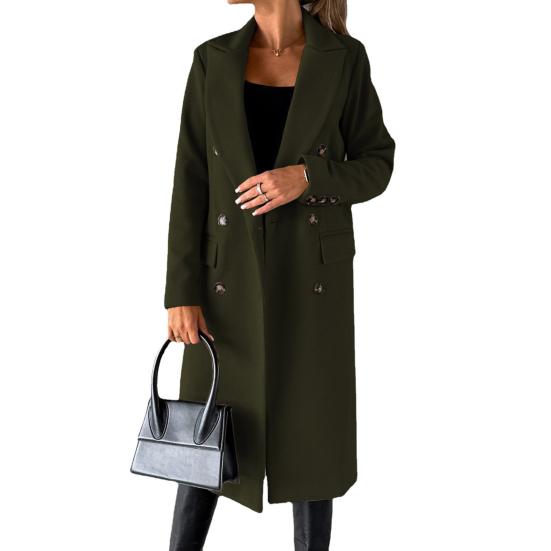 Damen Midi Langer Wollmantel Zweireihiger Trenchcoat Klassisches Revers Peacoat Herbst Winter Übermantel