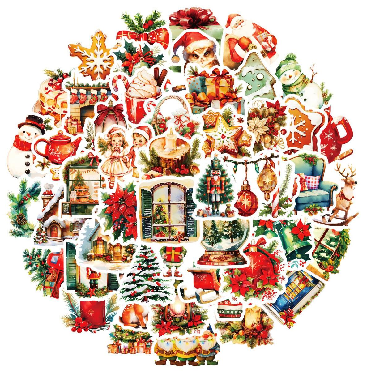 

50 шт. Наклейки на корни рождественской елки Водонепроницаемые наклейки Праздничный декор для вечеринки Праздничные наклейки в скандинавском стиле Для ноутбука, бутылки с водой, поделок, дудл-арта 50pcs