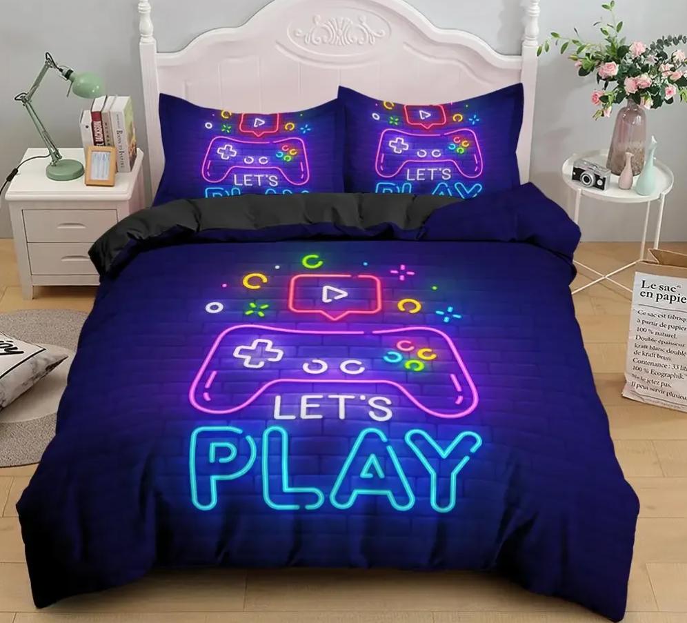 Games Comforter Cover Gamepad Bedding Set For Boys Kids Video Modern Gamer Console Quilt 2 Or 3 Pcs Soft Twin Duvet Cover Set