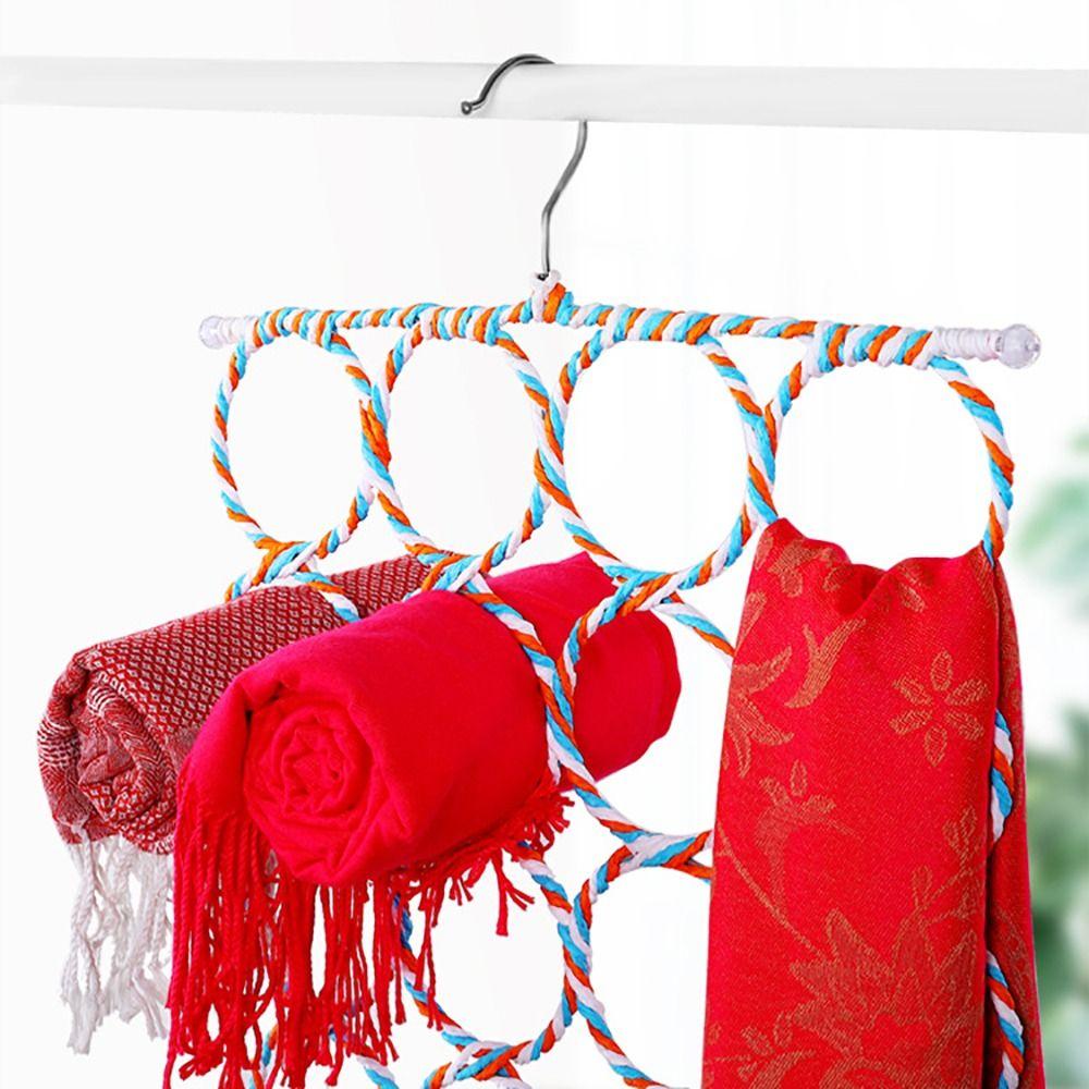 6/9/12/16/20/28 Ring Scarf Shawl Scarves Holder  Tie Belt Hook Organizer Rattan Weave Hanger Wardrobe Storage Display Rack
