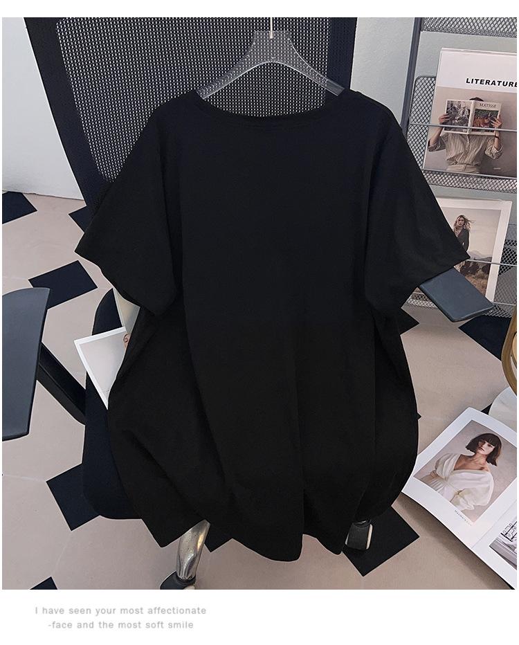 Women's Plus Size Short-Sleeve Mid-Length Round Neck Slimming T-Shirt (200/300/350 Jin)