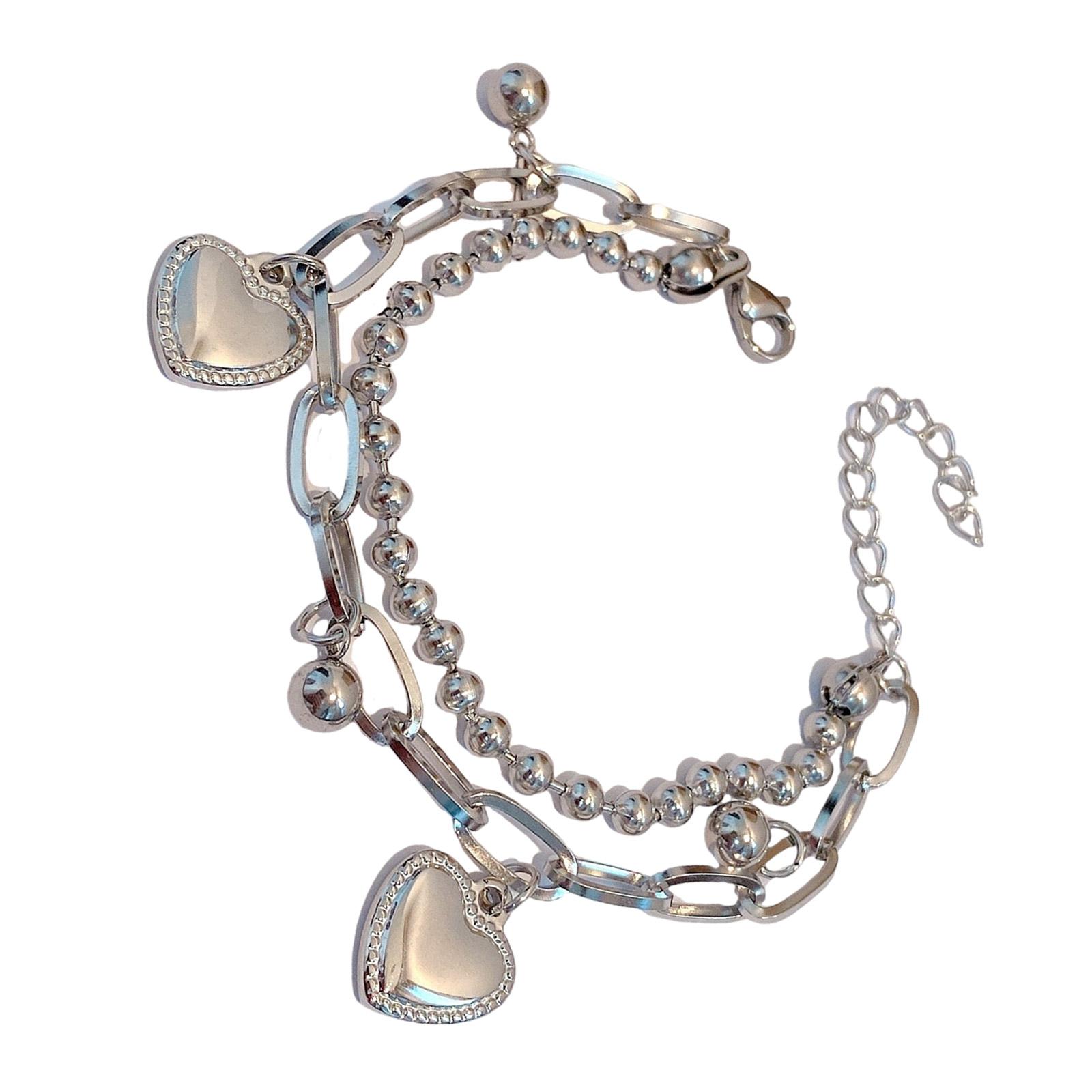 

Романтический хип-хоп вдохновленный двухслойный браслет-шарм в виде сердца, прочный сплав, толстая цепочка, браслет для модных женщин и девушек 1