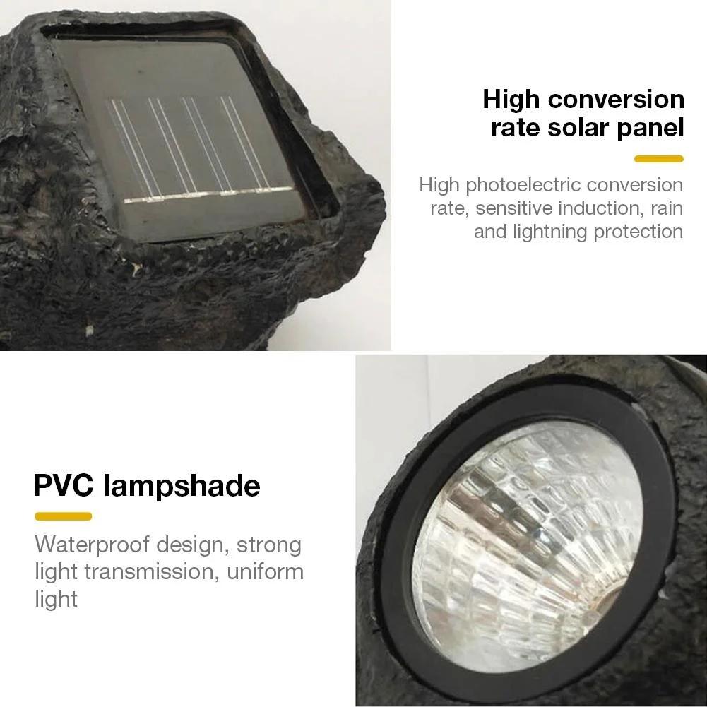 Solar Powered Light Simulation Stone Lights Spotlight Decoration Cold White IP65 Waterproof for Outdoor Garden Lawn Lamps