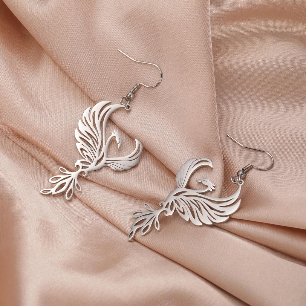 LIKGREAT Classic Phoenix Bird Wing Animal Earrings for Women Fashion Cute Drop Pendant Stainless Steel Personality Birthday Gift