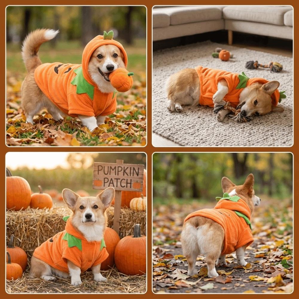 Warm Fleece Halloween Pet Clothes Orange Pumpkin Dog Costume Puppy Warm Outfits  Photo Shoot
