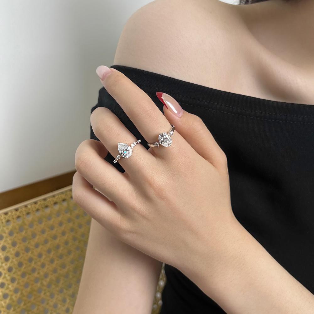 Dylam Sparkle New Design Fine Jewelry S925 Silver Eternity Band Pear Shape D VVS1 Moissanite Wedding Engagement Promise Rings