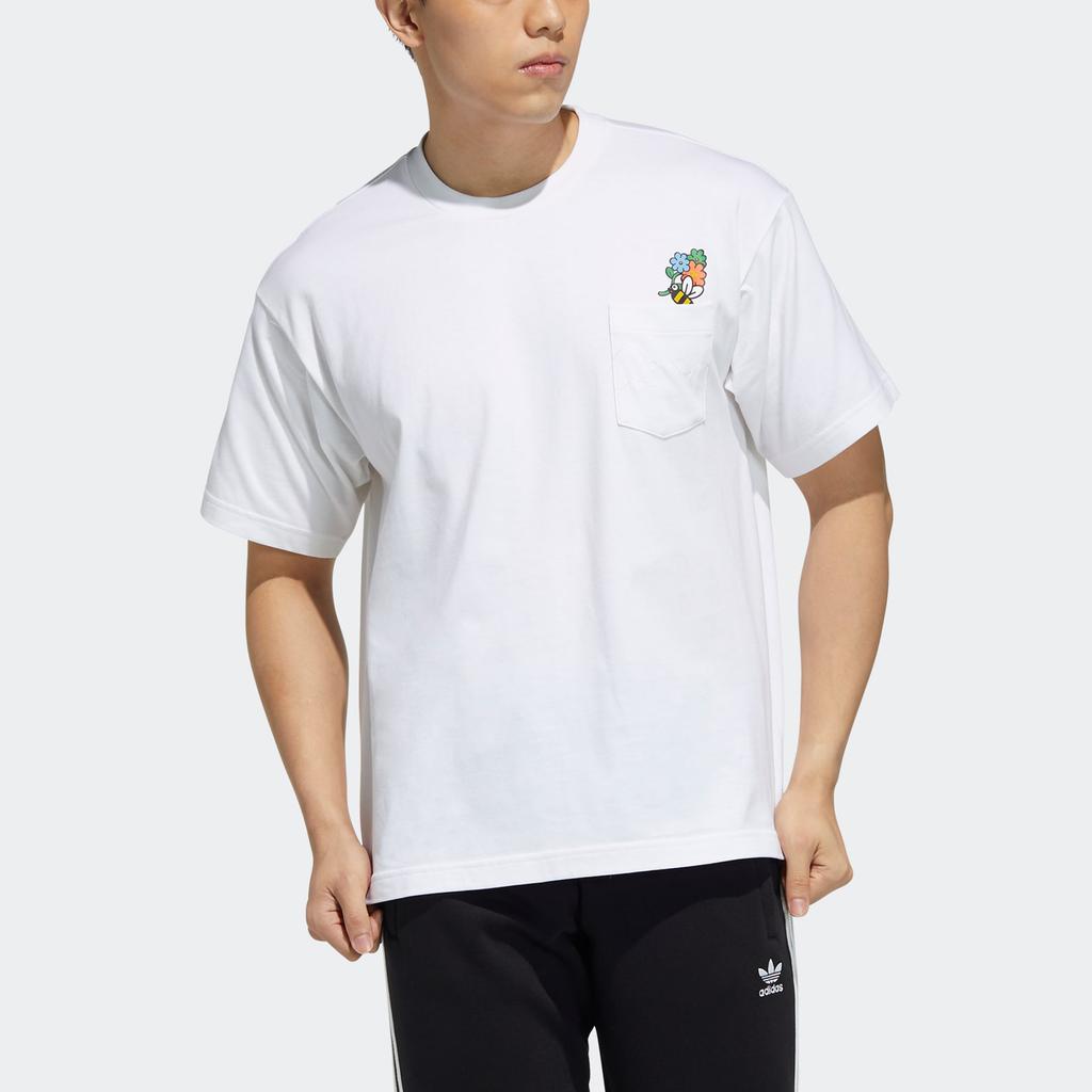 Adidas Originals X Melting Sadness Short Sleeve Tee Floral Bumblebee Print Sports Crew Neck Men Tops White HB6861