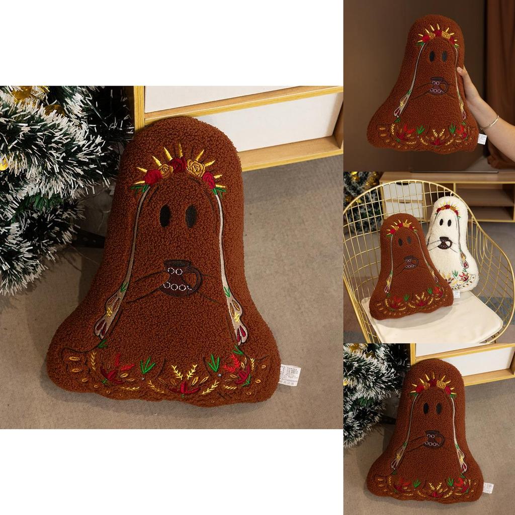 Halloween Ghost Plush Cushion With Embroidered Design For Living Room Decor