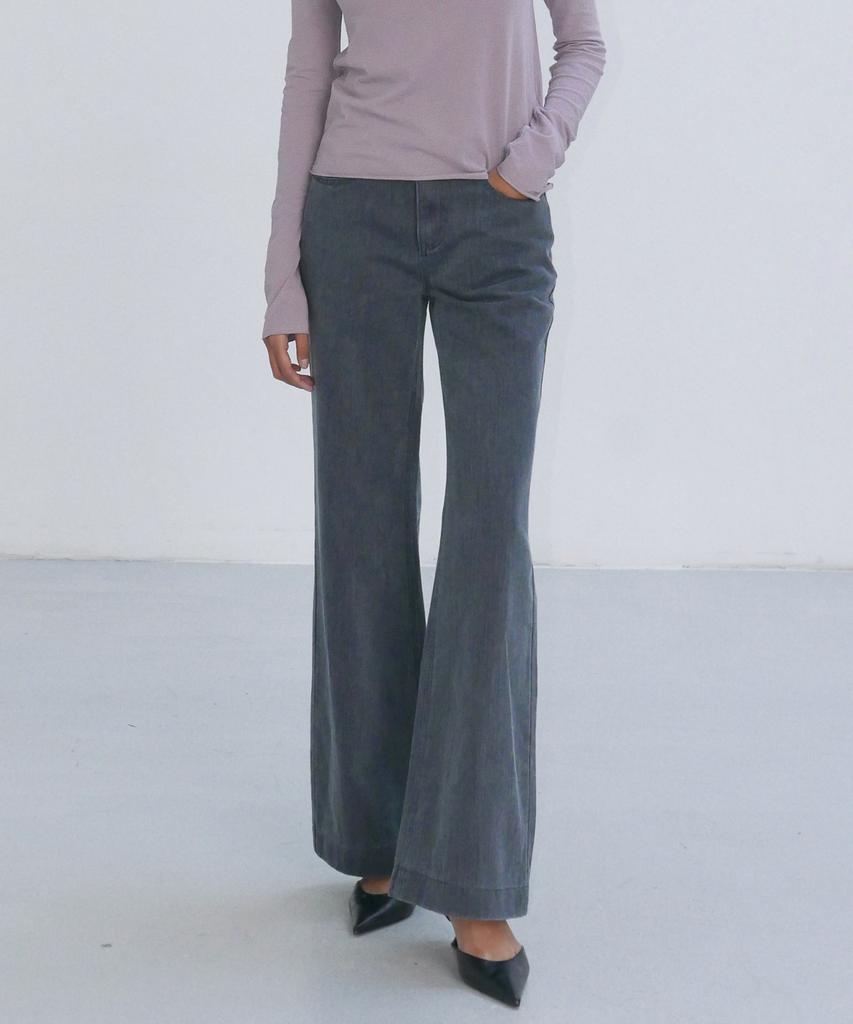 Enor Semi Wide High-Rise Denim Pants - Dark Gray