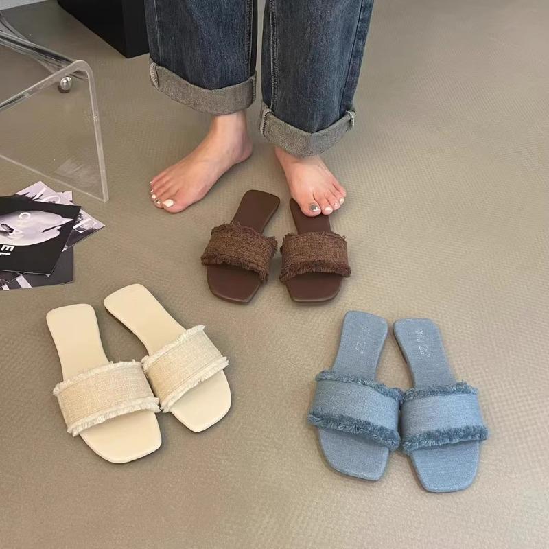 Fashion Women's Slippers Solid Color Open-toe Set Foot Vacation Beach Flat Sandals Casual Flip Flops Summer Indoor Women Slides Shoes