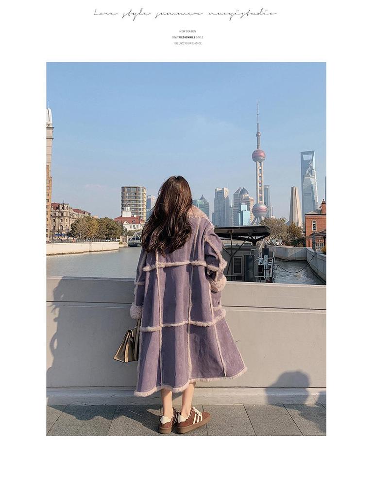 Women's Extra Long Faux Fur Lamb Wool Coat - Winter 2024 Style (2166)
