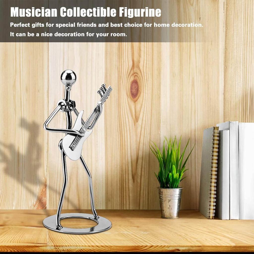 Walfront Metal Musician Guitar Player Statue Musical Instrument Guitar Collectible Figurine Home Cafe Counter Office Book Shelf Decor for Adult
