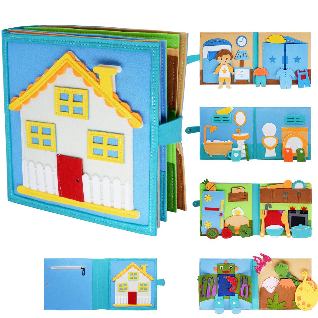 Carte liniștită Jucărie Montessori 3D Felt Tema vieții de zi cu zi Povestiri Carte ocupată Promovează învățarea timpurie Abilități de viață Jucărie de învățare
