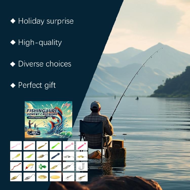 Seasonal Fishing Lure Advents Calendar Christmas Countdowns Fishing Tackle Box with 24 Assorted Baits for Celebration