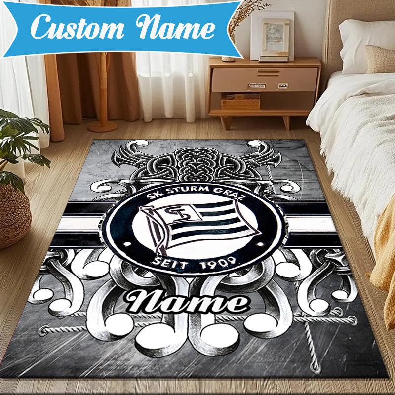 Tappeto Personalizzato con Nome e Stemma Sturm Graz, Tappeto da Gioco, Tappetino per Camera da Letto Soggiorno Ingresso, Idea Arredamento Casa Regalo per Natale Compleanno