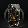 Black Lotus Pattern Tempered Glass Phone Case Suitable for Samsung Galaxy S26 S25 S24 S23 S22 S21 S20 FE/Ultra/Plus Anti Drop