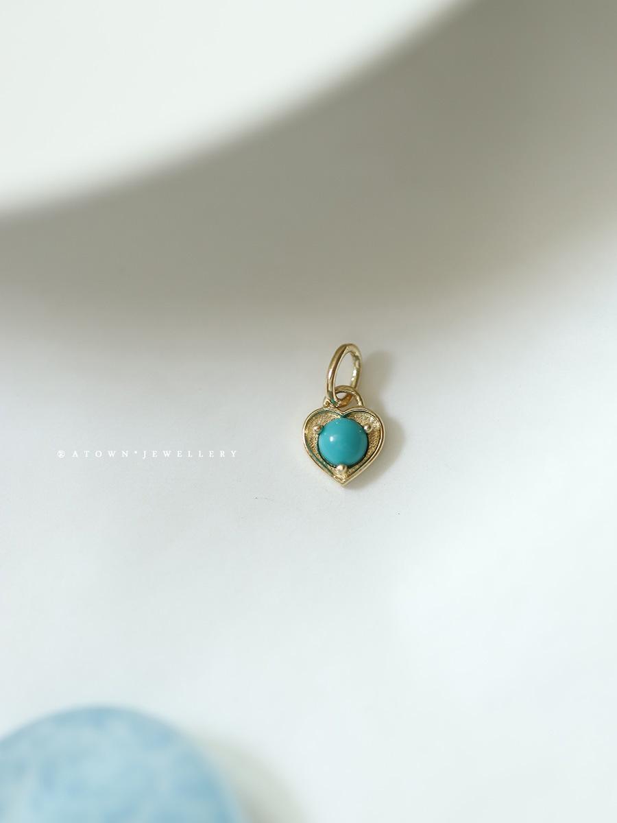 14K Gold-Plated S925 Silver Pendant with Imitation Turquoise Heart Charm Necklace Bracelet. S925 Silver