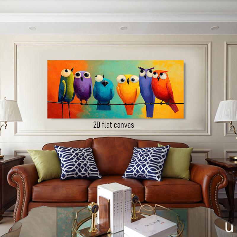 1pcs Modern Simple Cartoon Animal Canvas Painting Nordic Style Children's Room Decoration Painting Colorful Bird Frameless Hangi