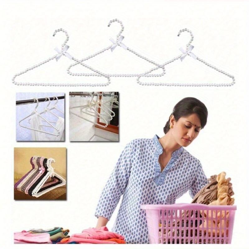 Plastic White Faux Pearl Beaded Bow Clothes Hanger Storage Hanger for Drying Storing Coats Shirts Pajama Pants Wedding Dresses Skirts Home Decor Fall