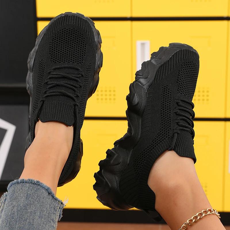 Women's Sports Shoes Comfortable Lightweight Mesh Breathable Trendy Flat Shoes Solid Color Summer Fitness Womens Hiking Shoes
