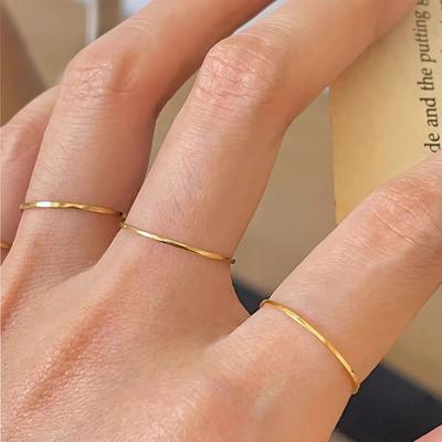 Bagues en Acier Inoxydable Extrêmement Fines 0,5 mm Anti-Ternissement pour Femmes Mode Simple Plaqué Or Pvd 18K Style Bureau