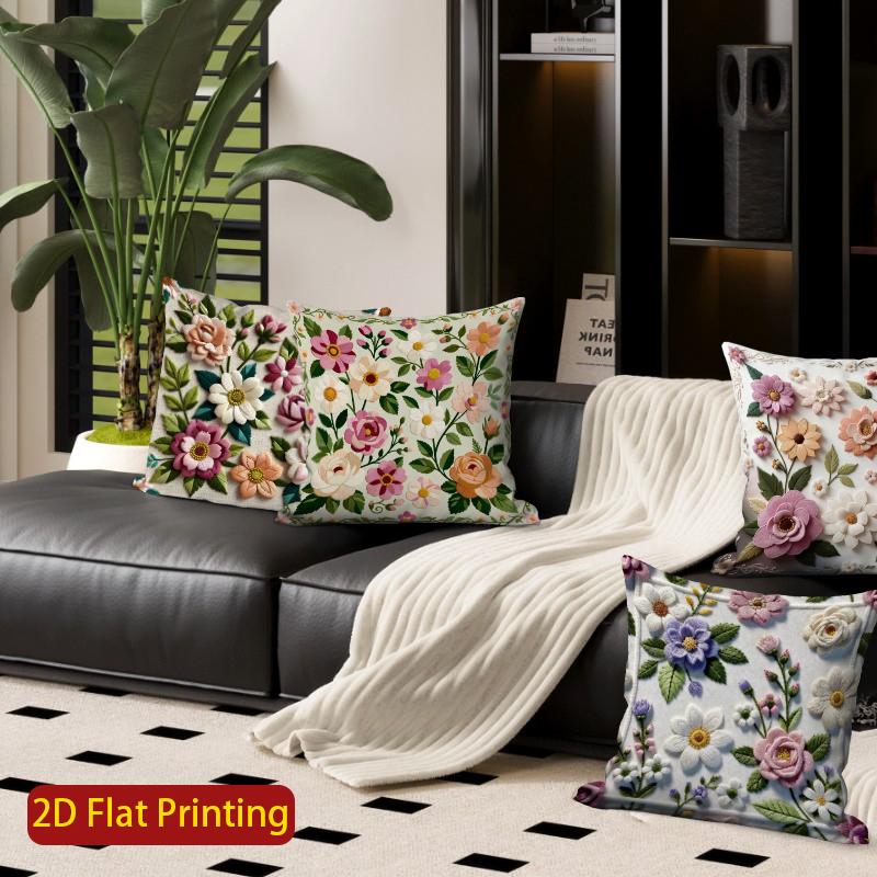 2D Vintage Embroidered Floral Throw Pillow Covers** Pattern Cushion Cover Suitable For Sofa Bedroom Car Pillow Cover