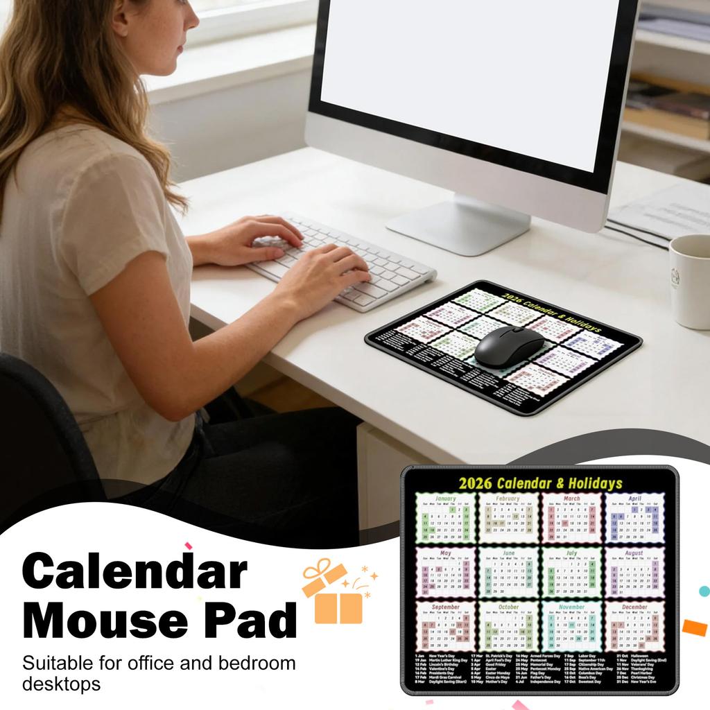 2026 Calendar Mouse Pad, Desktop Accessory, Non Rubber Base, Smooth