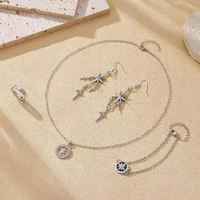 K-Pop Stray Kids Skzoo Star Retro Bracelet Punk Dark Octagonal Star Falling Alloy Earrings No Earholes Versatile Fashion