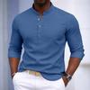 Mens Linen Blend Henley Shirt Mandarin Collar Long Sleeve Casual Top