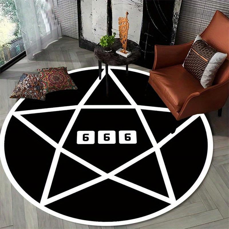 Pentagram Symbol Round Rug Flannel Gothic Home Decor Carpet Mystery Theme Floor Mat Occult Aesthetic DarkAcademia StyleStatement