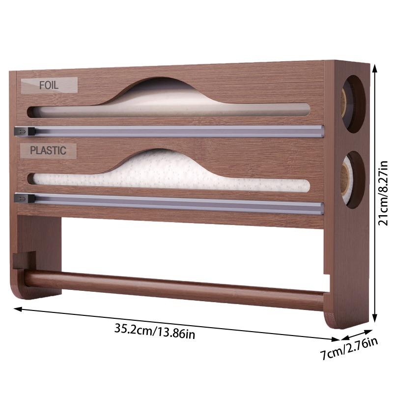 Kitchen Plastic Wrap Cutter Box with Kitchen Paper Holder 3-in-1 Shelf Foil Parchment Bamboo Storage Box