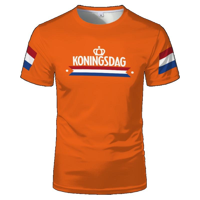 Holenderski Dzień Króla Pomarańczowy Wzór Odzieży T-shirt Z Wizerunkiem Flagi Holandii Moda Sportowa Rekreacyjna Trend Męski i Damski Oversize