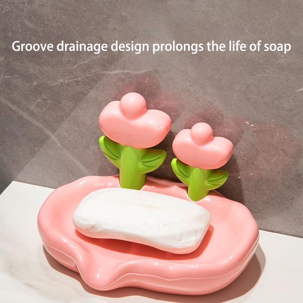 Plastic Flower Soap Box Creative Decor Soap Dish Self Draining Non-slip Soap Holder Cute Storage Soap Rack Bathroom Accessories