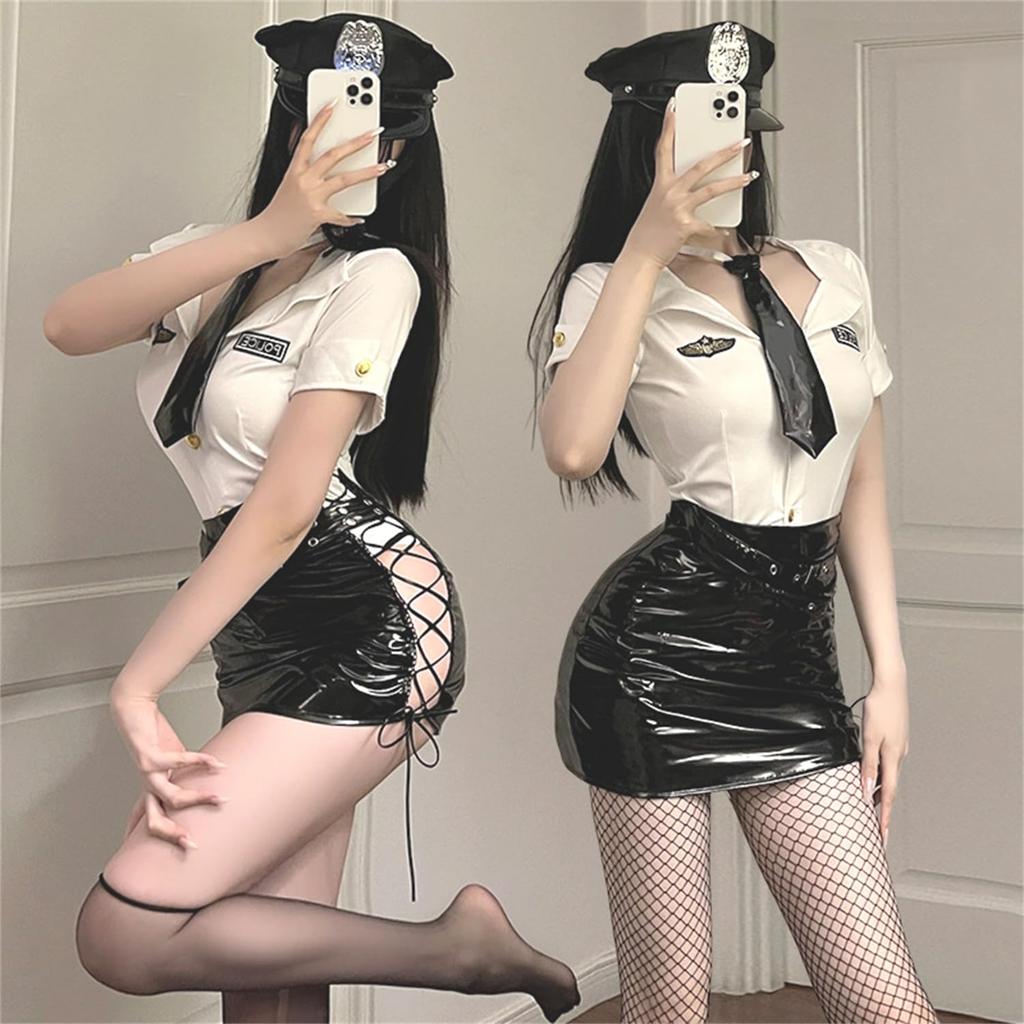 Police Cosplay Sexy Set Police Costume Outfit Adult Party Disguise Mini Skirt Police Policewoman Uniform Cosplay Mini Skirt Cute Halloween Ladies