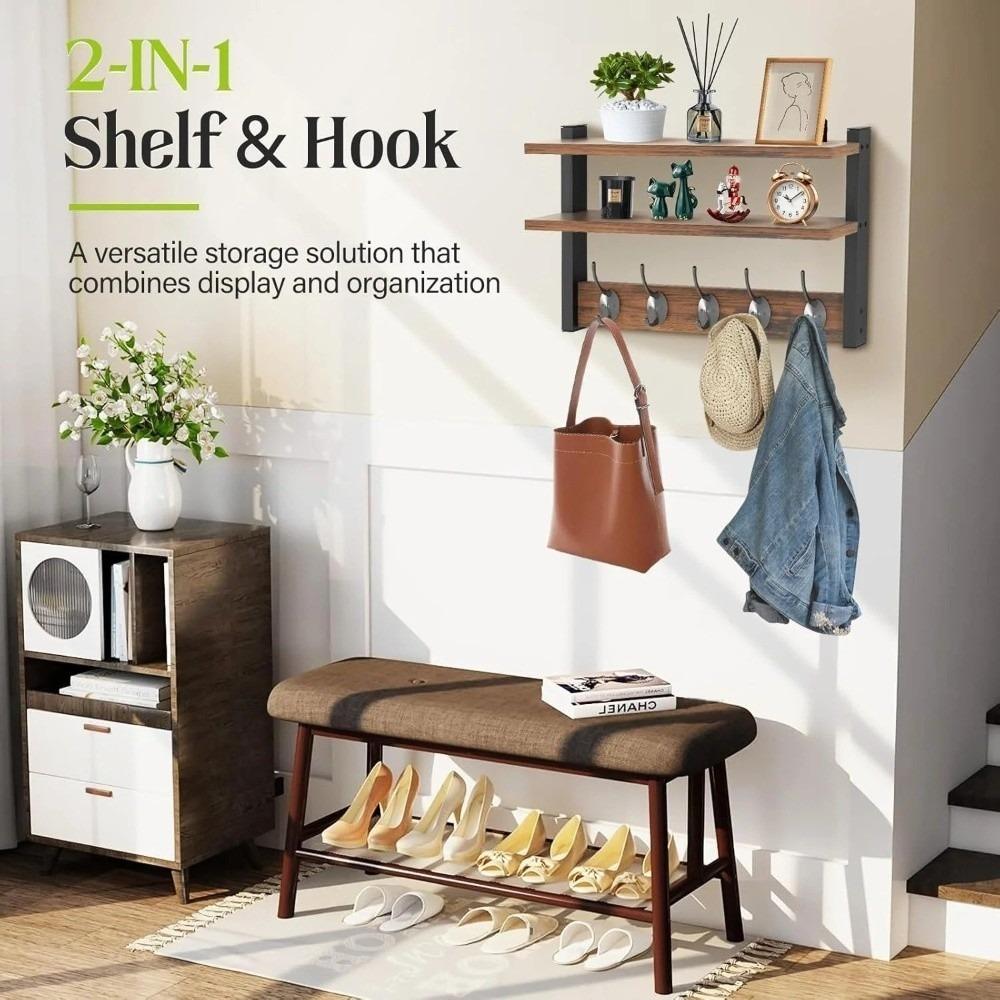 with Hooks Two-Tier Coat Rack Wall Mounted Entryway Coat Hook Wall Shelf  for Bedroom Living Room