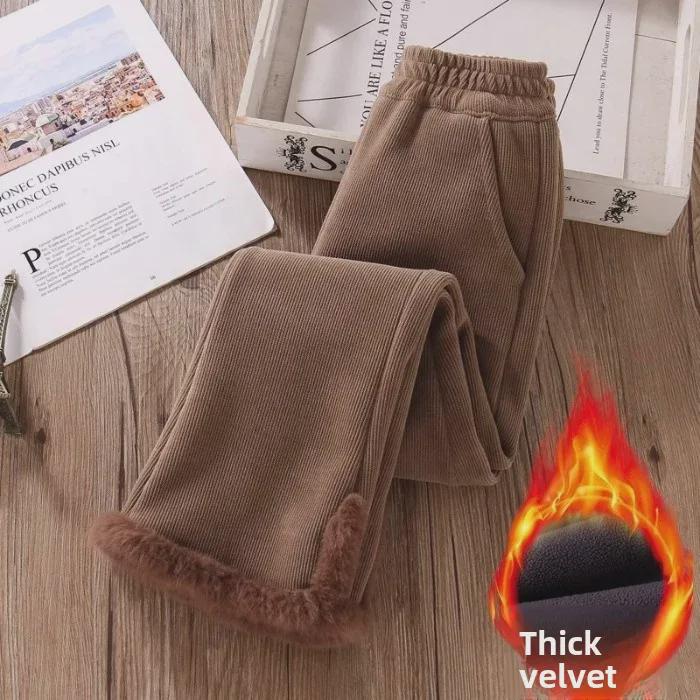 2023 Girls' Trendy Velvet-Lined Straight Casual Pants for Older Kids