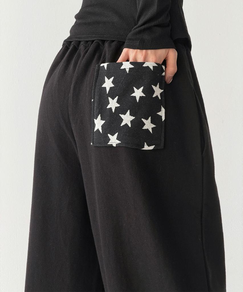 THE GREEN LAB Star Patch Terry Pants [Black]