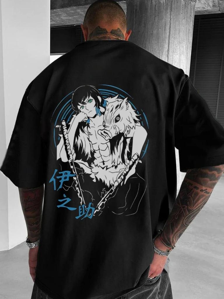 Anime-Stil T-Shirt Herren Sommer Lässig Vielseitig Bequem Locker Kurzärmlig Rundhalsausschnitt Top Mode Herrenbekleidung