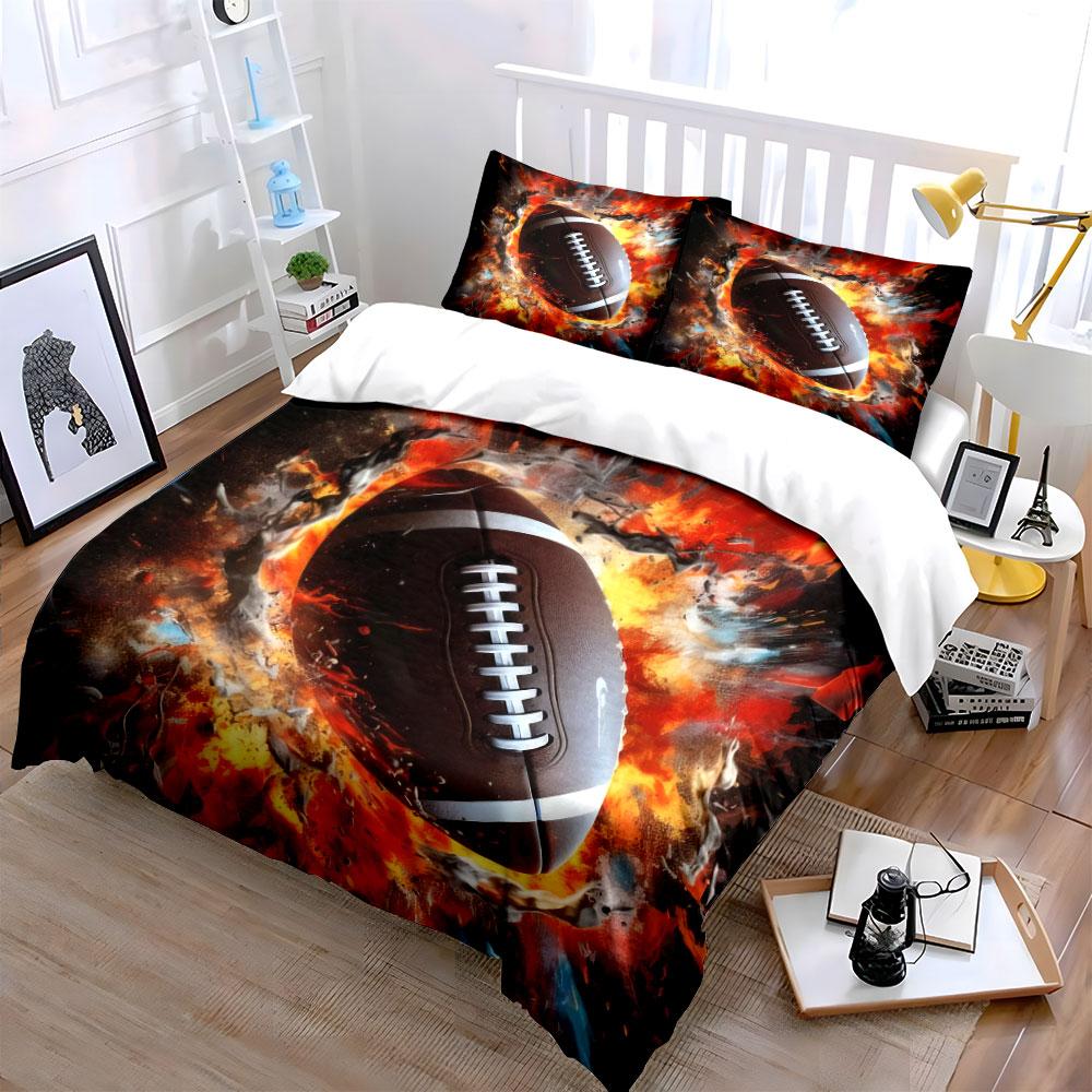 Fiery American Football With Explosion Effect 3Pcs Bedding Set Soft Duvet Cover Pillowcase Set For Teen Boys Bedroom