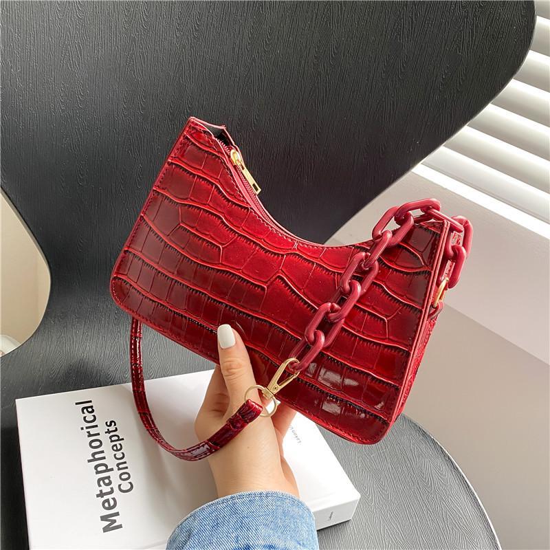

Newest Fashion Chain Shoulder Bag Retro Solid Color Pu Leather Shoulder Underarm Bag Casual Hobos Handbags Tote Bags For Women