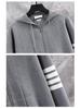 2024 Autumn/Winter Unisex Hooded Knit Cardigan with Double Zipper and Four-Bar Stripe In Academy Style