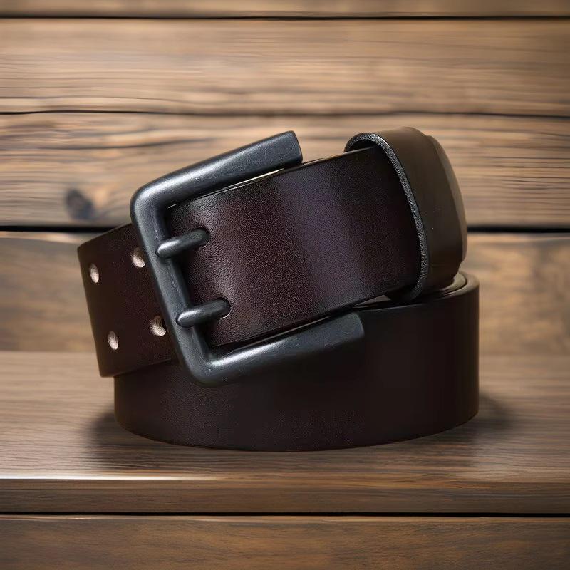 Heren Retro Jeugd Echt Leer Riem - 4,3CM Breed, Dubbele Gesp, Veelzijdig Koeienhuid Tailleband