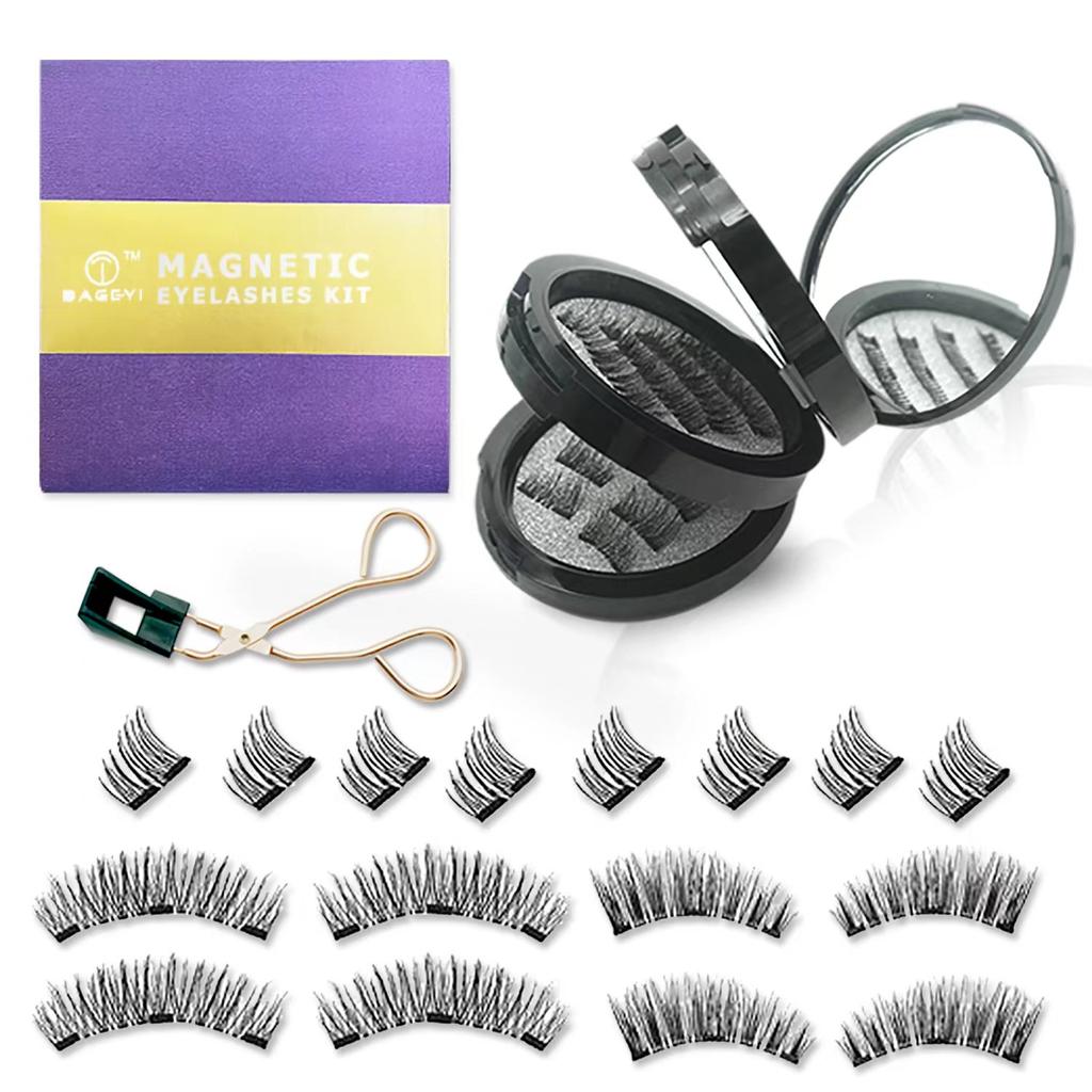 Hot Selling Magnetic Eyelashes 5 Magnets Three Layers with Clip Gift Box Magnet False Eyelashes Set