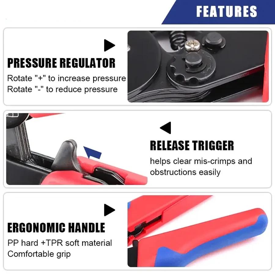 End-Sleeves Ferrule Crimping Tools HSC8 6-4A Self-Adjustable AWG23-7/0.25-10mm2 Square Ratcheting Wire Crimping Plier