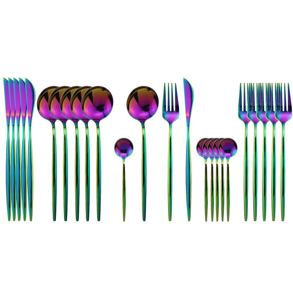 Dinnerware Cutlery Set 18/10 Stainless Steel 24pcs/set Steak Knife Fork Set Spoon Flatware Tableware Kitchen Silverware Set