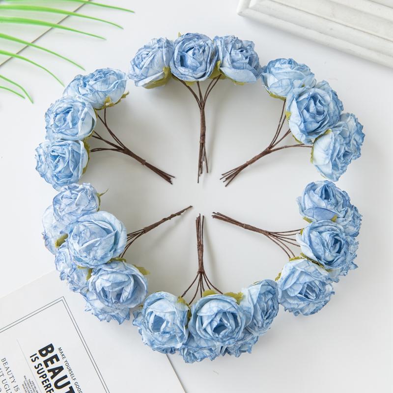 6Pcs Artificial Flowers Fake Silk Rose For Christmas Wreath Accessory Home Floral Arrangement Wedding Bridal Bouquet Decoration