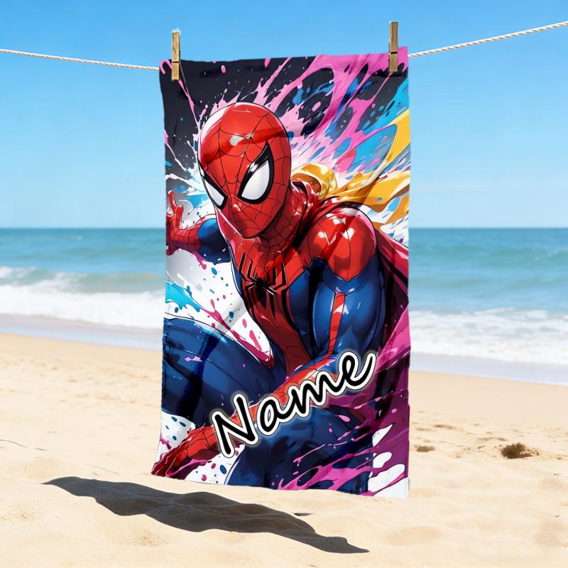 Custom Name S-Spide M-Man Artwork Stylish Digital Printing Beach Towel Quick‑Drying Absorbent Blanket for Beach Pool Gym Travel