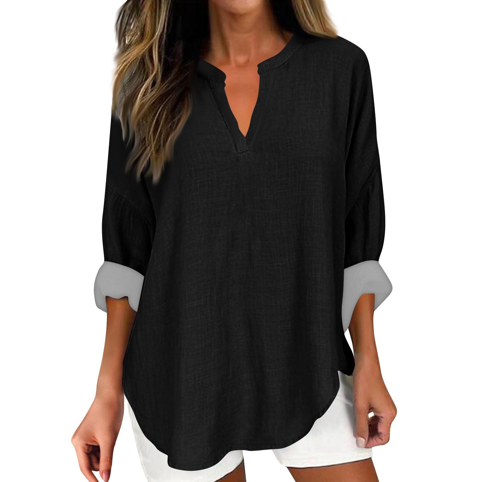 

Женский модный повседневный однотонный женский топ с заниженными плечами и v-образным вырезом с принтом и длинными рукавами L чёрный